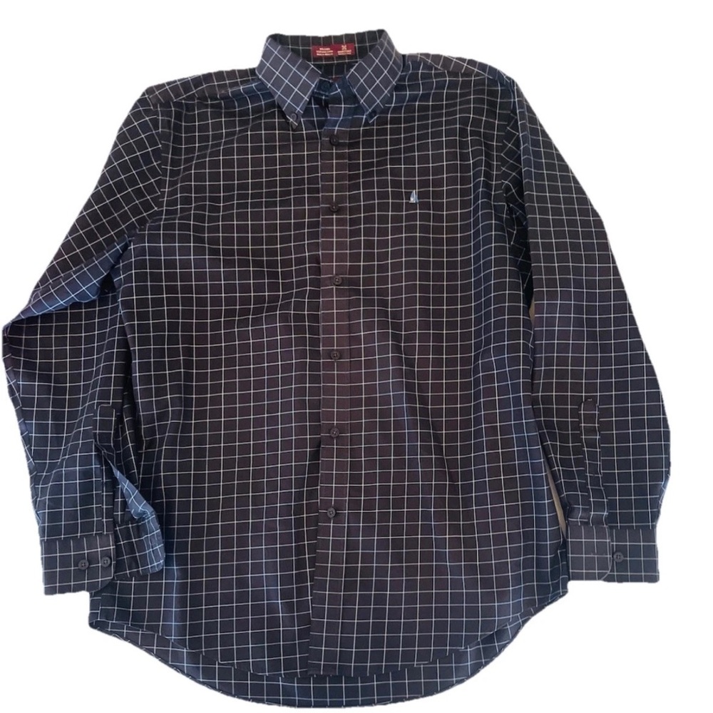 Nordstrom Mens Long Sleeve Shirt M Black Cotton Wrinkle Free Medium Smartcare